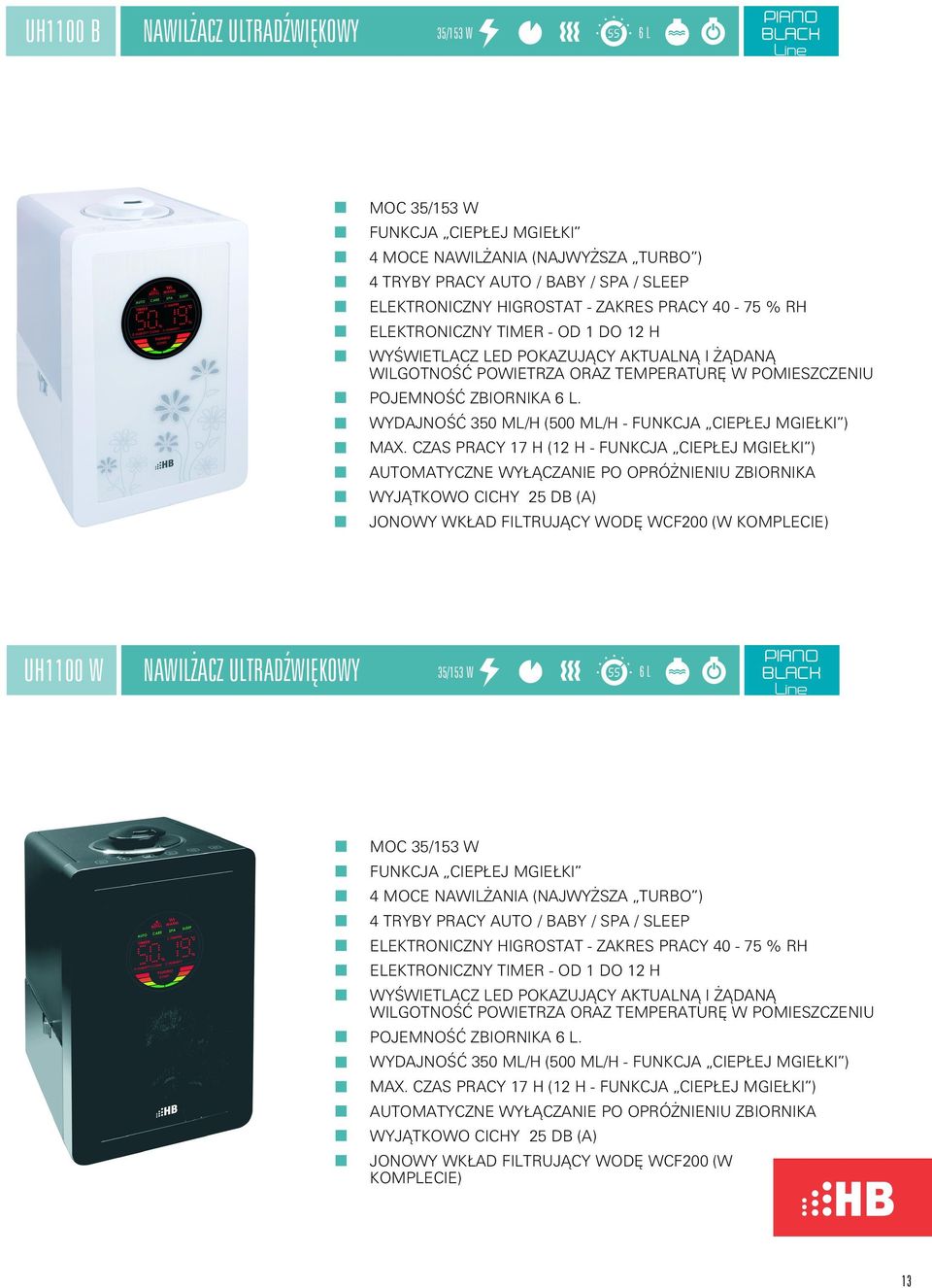 WYDAJNOŚĆ 350 ML/H (500 ML/H - FUNKCJA CIEPŁEJ MGIEŁKI ) MAX.