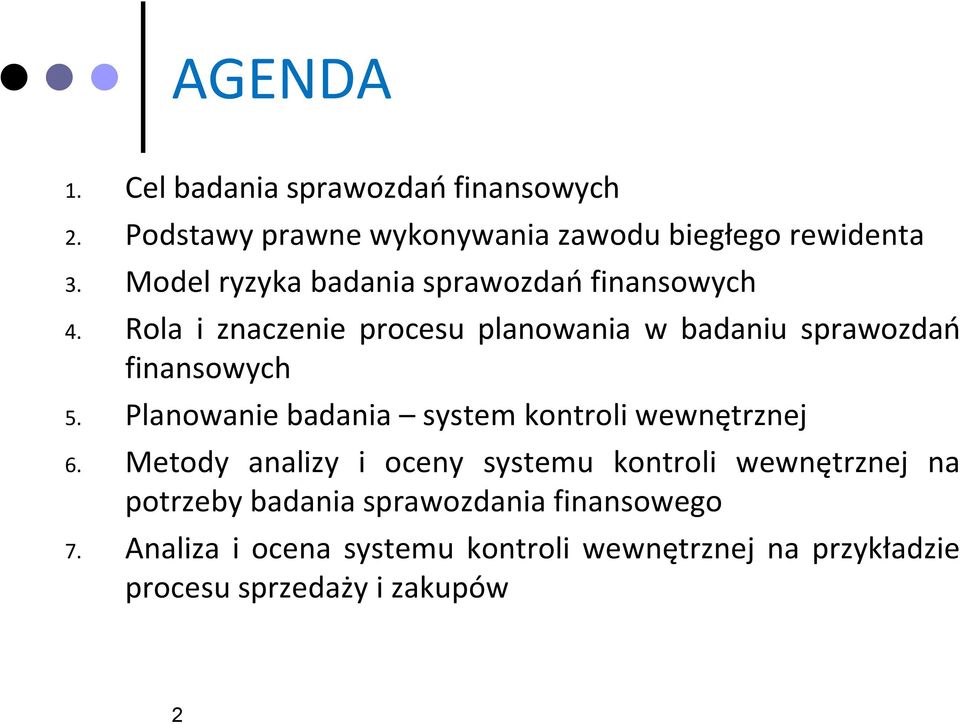 Rola i znaczenie procesu planowania w badaniu sprawozdań finansowych 5.