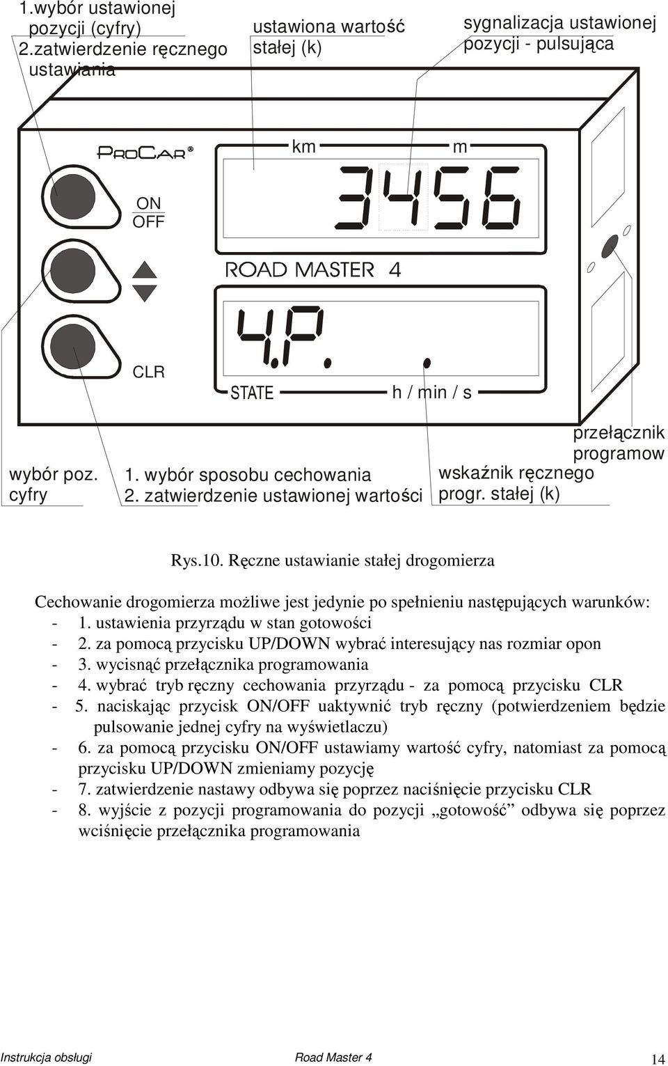 Ręczne ustawianie stałej drogoierza Cechowanie drogoierza ożliwe jest jedynie po spełnieniu następujących warunków: - 1. ustawienia przyrządu w stan gotowości - 2.