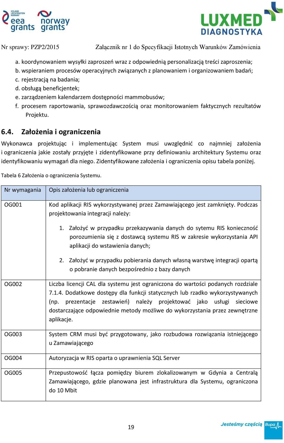 6.4. Założenia i ograniczenia Wykonawca projektując i implementując System musi uwzględnić co najmniej założenia i ograniczenia jakie zostały przyjęte i zidentyfikowane przy definiowaniu architektury