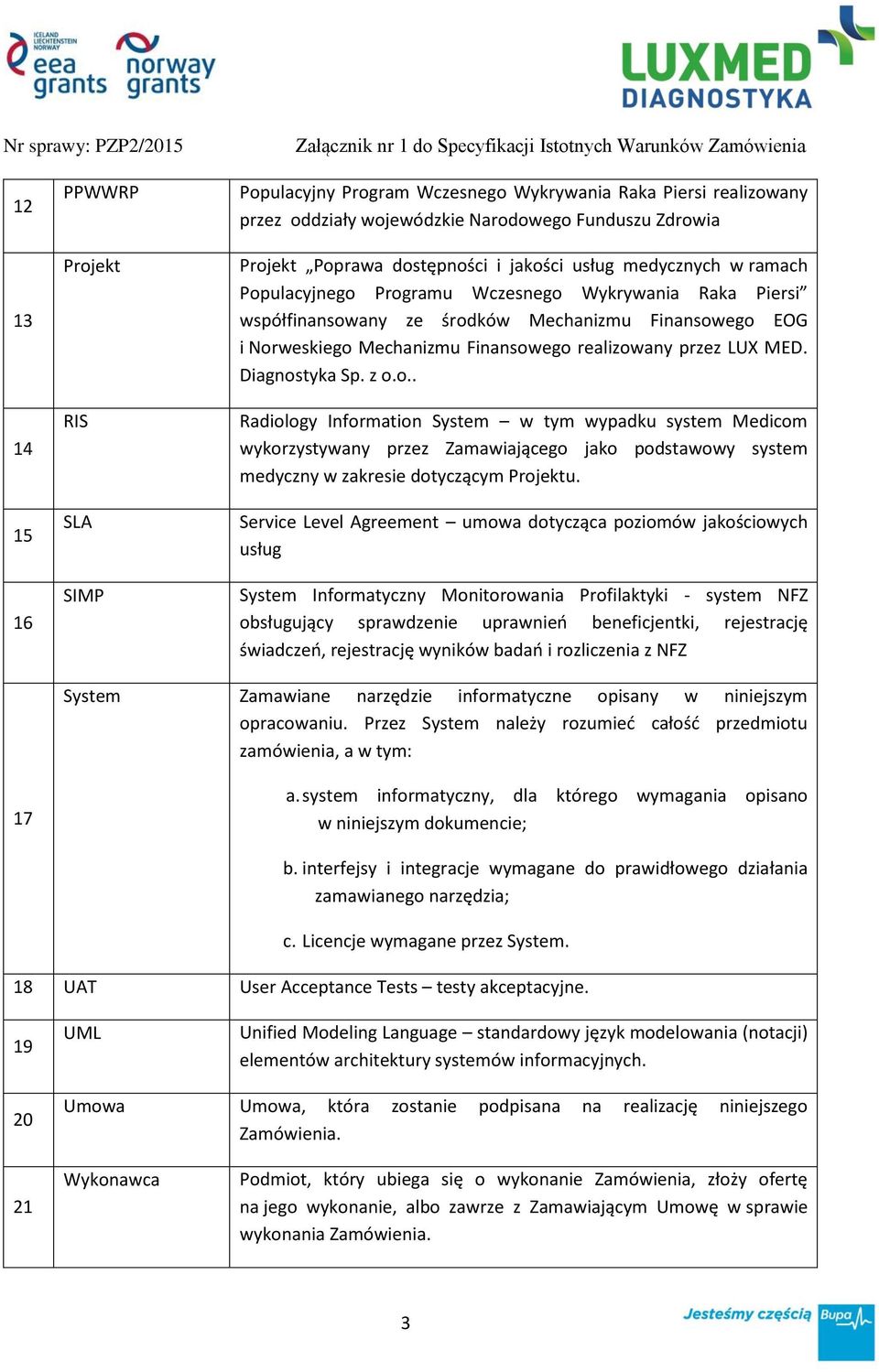 LUX MED. Diagnostyka Sp. z o.o.. Radiology Information System w tym wypadku system Medicom wykorzystywany przez Zamawiającego jako podstawowy system medyczny w zakresie dotyczącym Projektu.