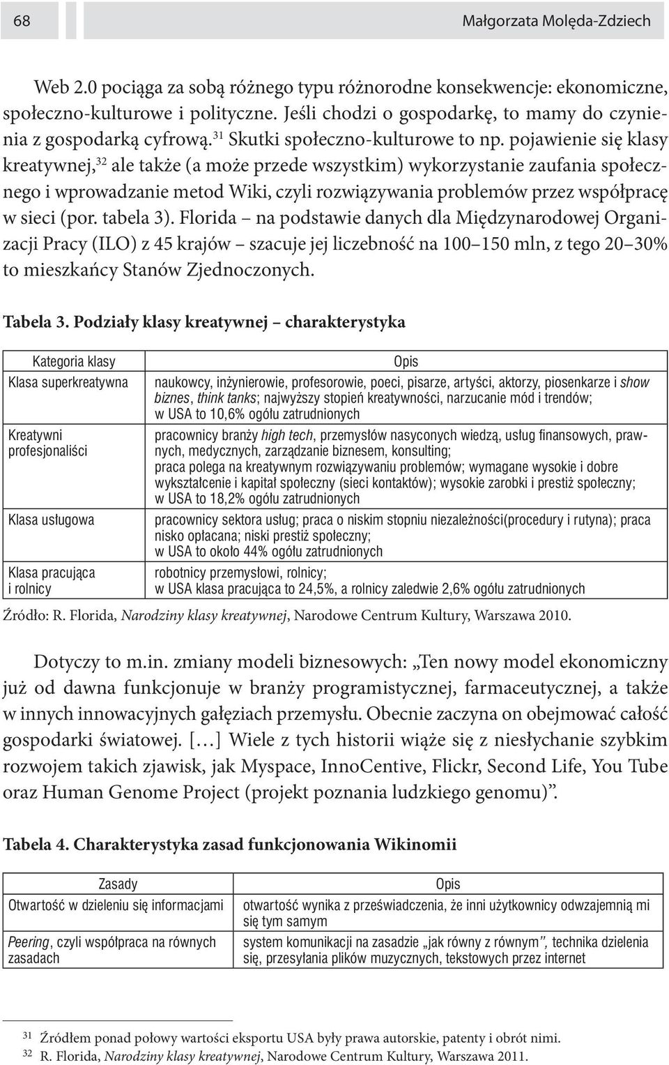 pojawienie się klasy kreatywnej, 32 ale także (a może przede wszystkim) wykorzystanie zaufania społecznego i wprowadzanie metod Wiki, czyli rozwiązywania problemów przez współpracę w sieci (por.