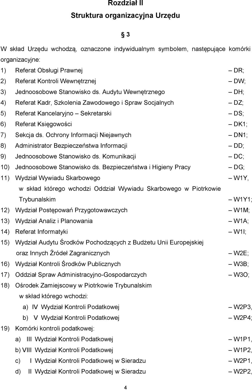 Audytu Wewnętrznego DH; 4) Referat Kadr, Szkolenia Zawodowego i Spraw Socjalnych DZ; 5) Referat Kancelaryjno Sekretarski DS; 6) Referat Księgowości DK1; 7) Sekcja ds.