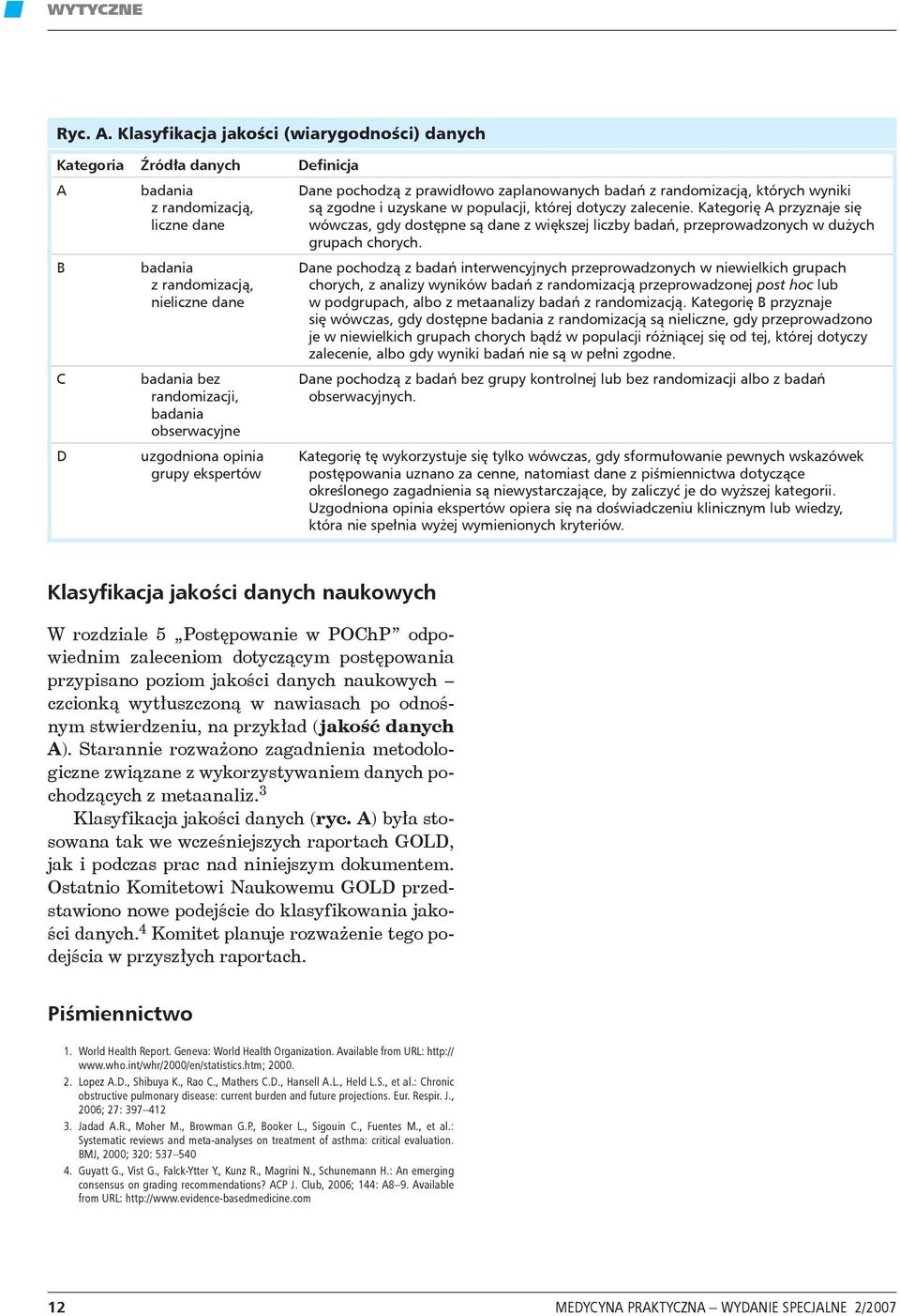 obserwacyjne uzgodniona opinia grupy ekspertów Dane pochodzą z prawidłowo zaplanowanych badań z randomizacją, których wyniki są zgodne i uzyskane w populacji, której dotyczy zalecenie.