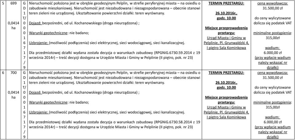 24 z września 24r) treść decyzji dostępna w Urzędzie Miasta i miny w Pelplinie (II piętro, pok. nr 23) ojazd: bezpośredni, od ul.