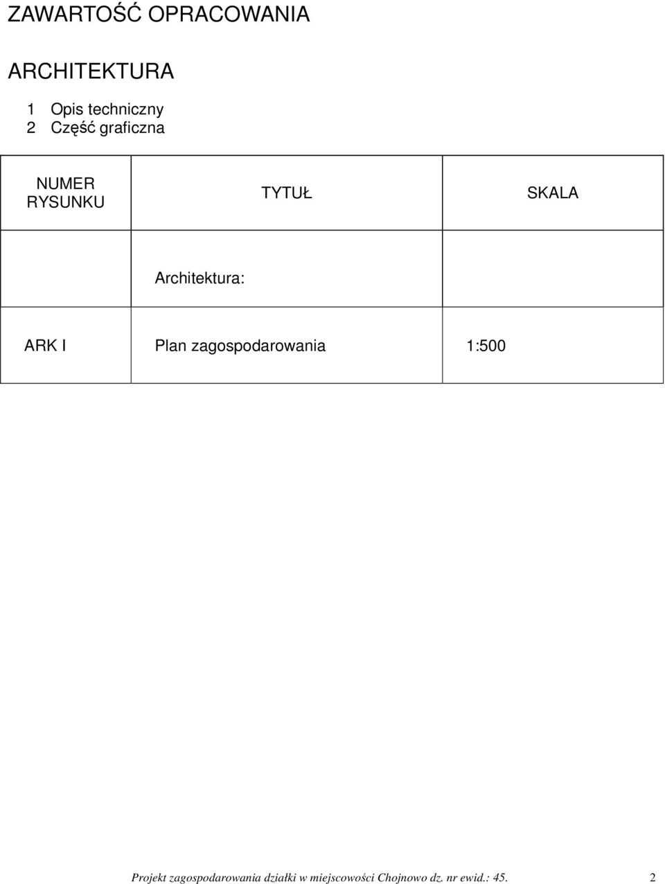 ARK I Plan zagospodarowania 1:500 Projekt