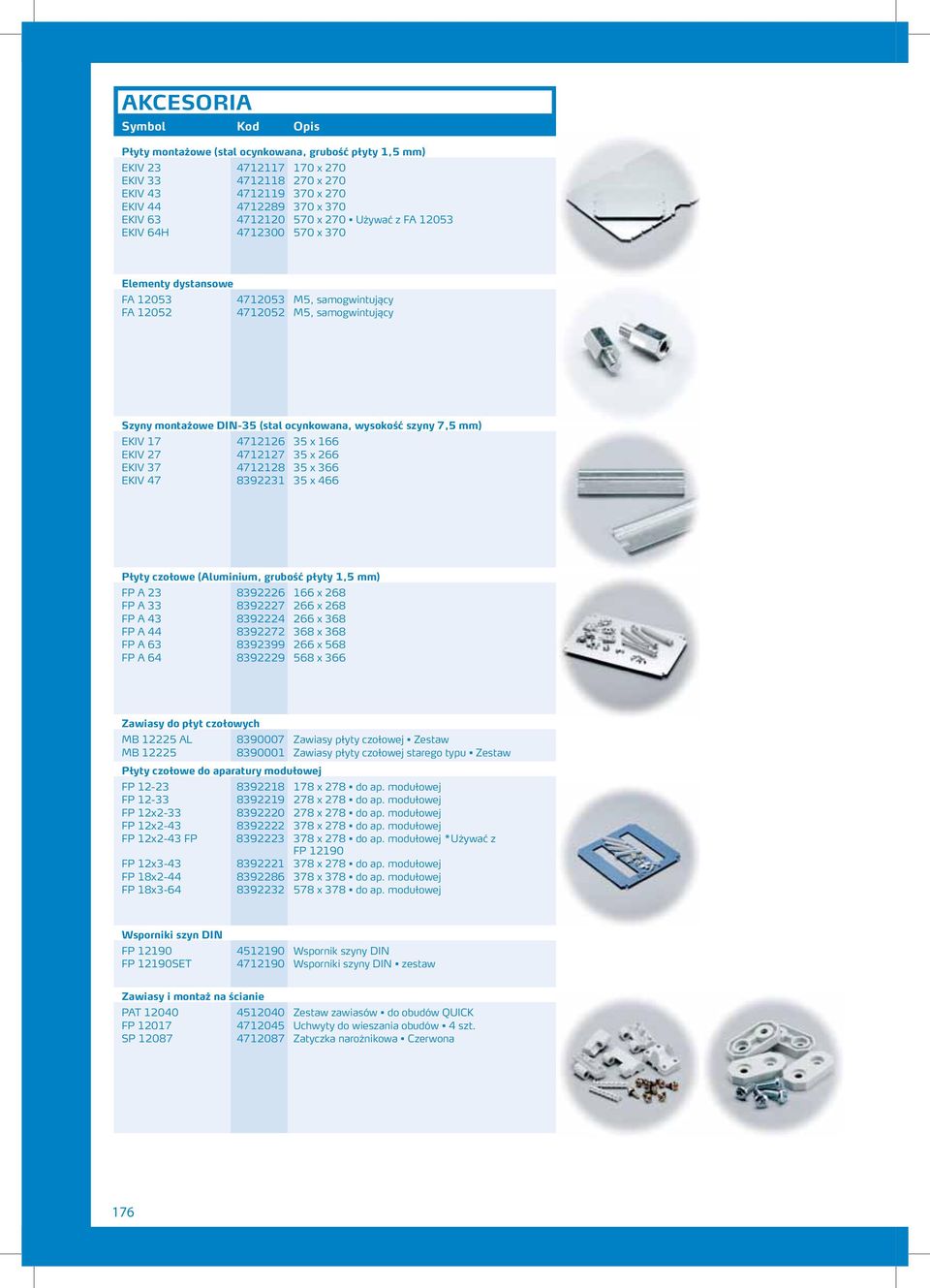 szyny 7,5 mm) EKIV 17 4712126 35 x 166 EKIV 27 4712127 35 x 266 EKIV 37 4712128 35 x 366 EKIV 47 83921 35 x 466 Płyty czołowe (Aluminium, grubość płyty 1,5 mm) FP A 8392226 166 x 268 FP A 33 8392227