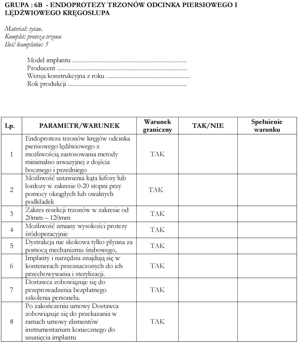 ustawienia kąta kifozy lub lordozy w zakresie 0-0 stopni przy pomocy okrągłych lub owalnych podkładek Zakres resekcji trzonów w zakresie od 0mm 0mm Możliwość zmiany wysokości protezy śródoperacyjnie