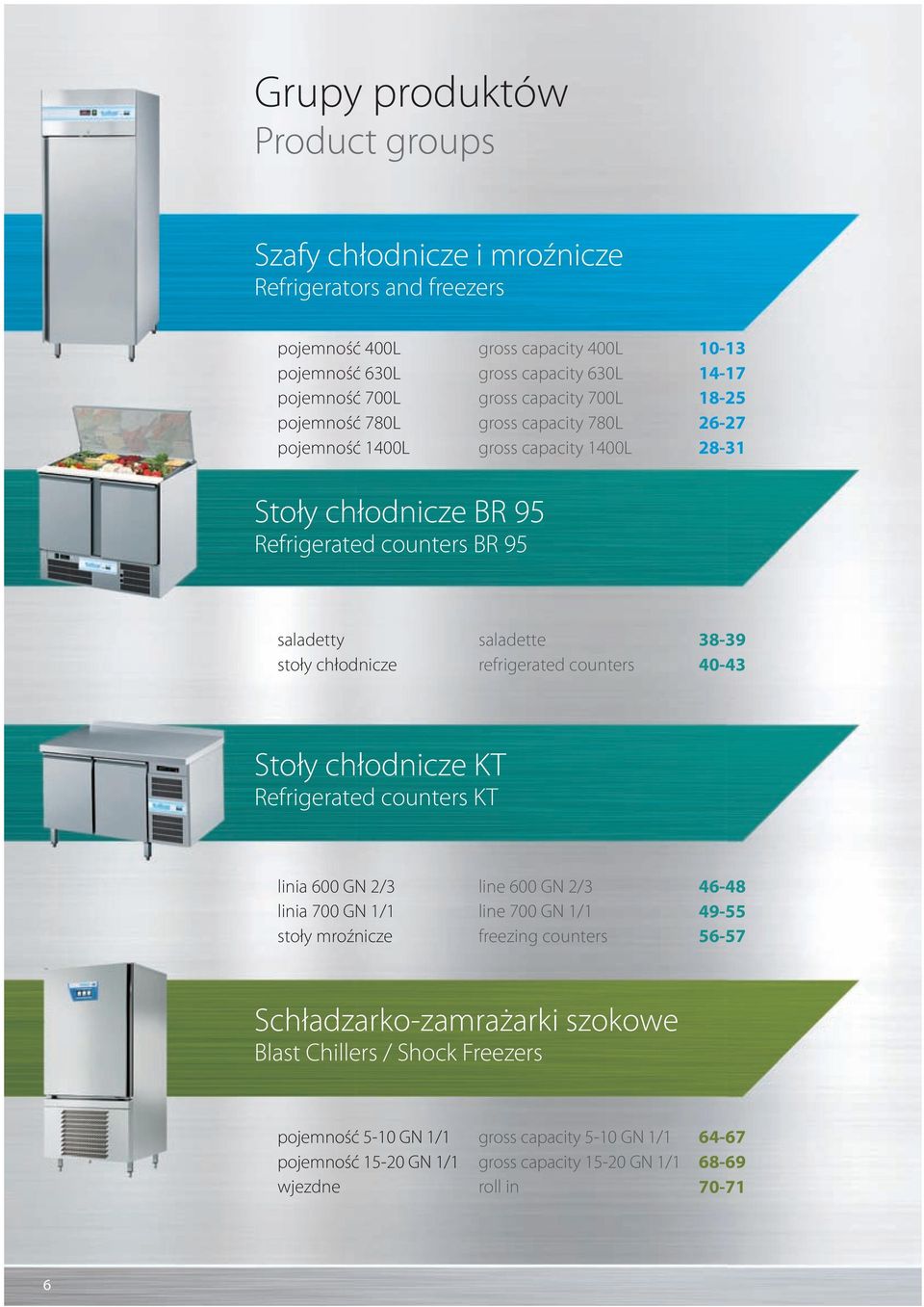 refrigerated counters 38-39 40-43 Stoły chłodnicze KT Refrigerated counters KT linia 600 GN 2/3 linia 700 GN 1/1 stoły mroźnicze line 600 GN 2/3 line 700 GN 1/1 freezing counters 46-48 49-55