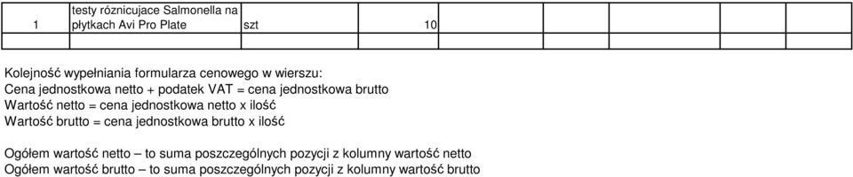 jednostkowa Wartość = cena jednostkowa x ilość Wartość = cena jednostkowa x