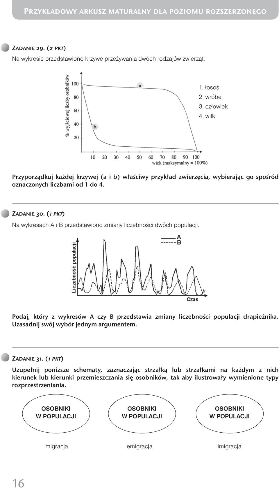 ( pkt) Na wykresach A i B przedstawiono zmiany liczebności dwóch populacji. Podaj, który z wykresów A czy B przedstawia zmiany liczebności populacji drapieżnika.