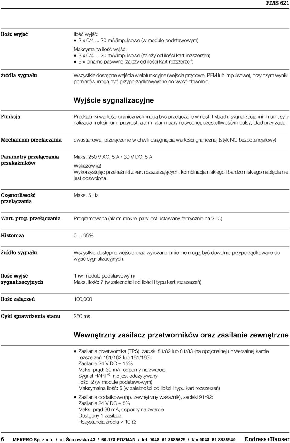 wyniki pomiarów mog¹ byæ przyporz¹dkowywane do wyjœæ dowolnie. Wyjście sygnalizacyjne Funkcja PrzekaŸniki wartoœci granicznych mog¹ byæ prze³¹czane w nast.