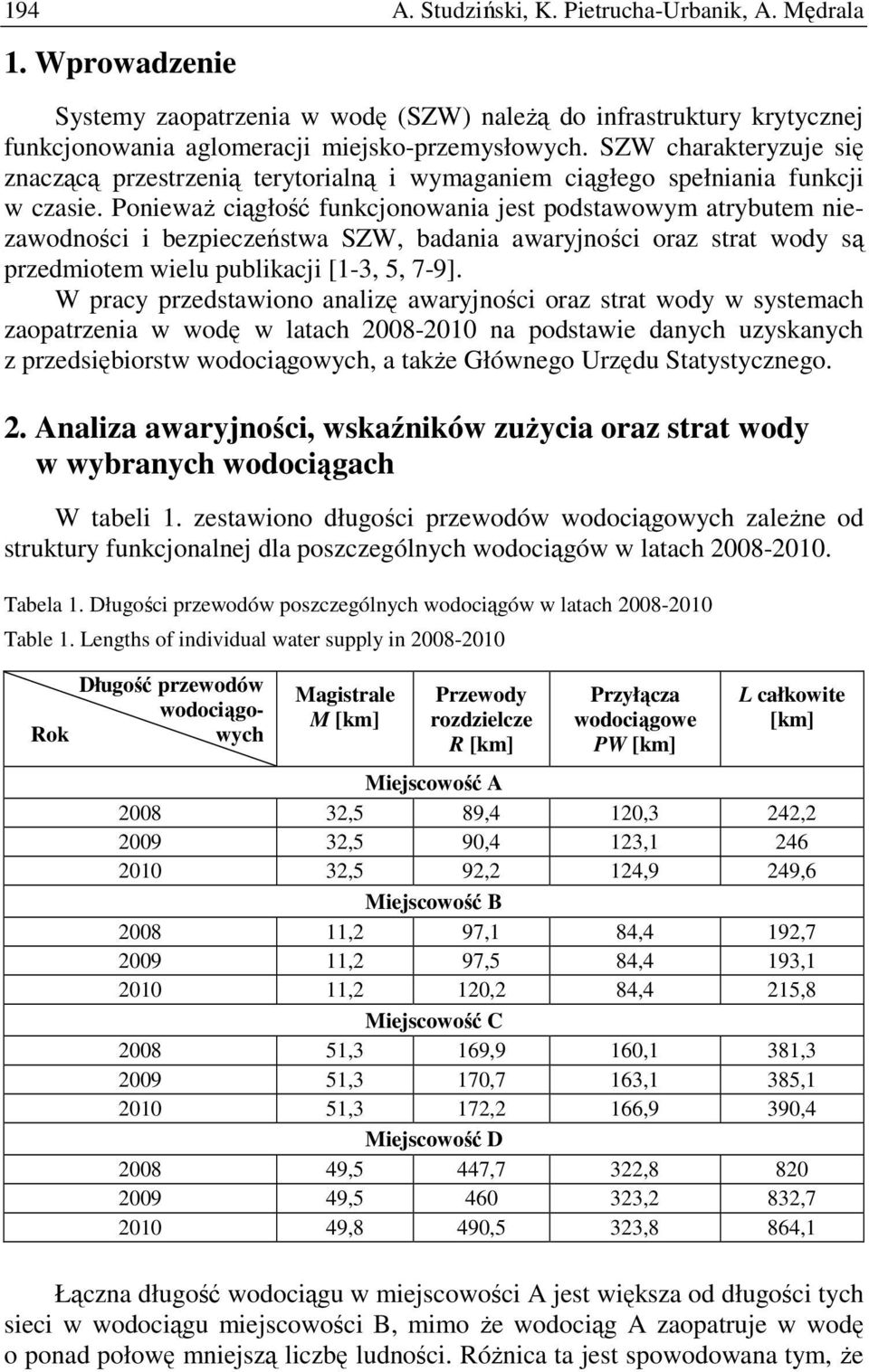 PoniewaŜ ciągłość funkcjonowania jest podstawowym atrybutem niezawodności i bezpieczeństwa SZW, badania awaryjności oraz strat wody są przedmiotem wielu publikacji [1-3, 5, 7-9].