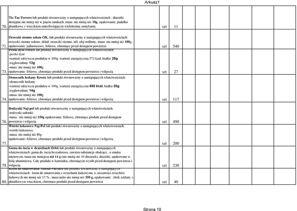 opakowanie: jednorazowe, foliowe, chroniące przed dostępem powietrza Pestki dyni Fresco szt 540 -pestki dyni -wartość odżywcza produktu w 100g :wartość energetyczna 572 kcal, białko 25g,węglowodany