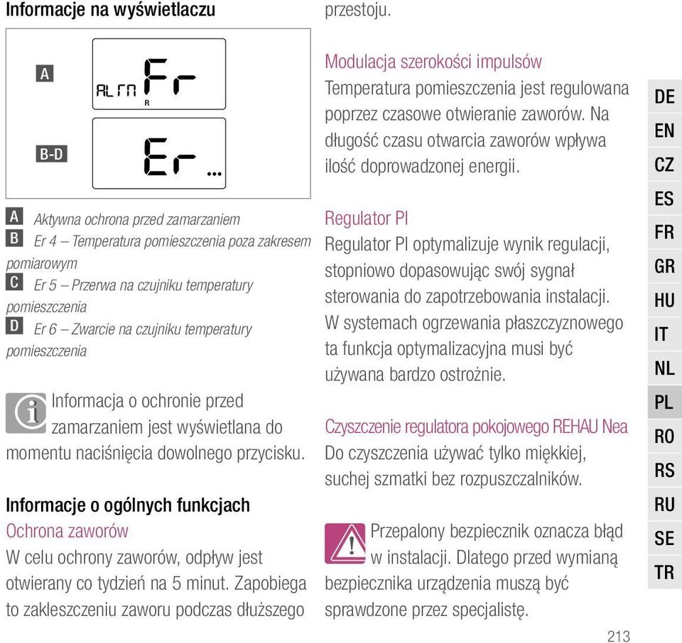 pomieszczenia Informacja o ochronie przed zamarzaniem jest wyświetlana do momentu naciśnięcia dowolnego przycisku.