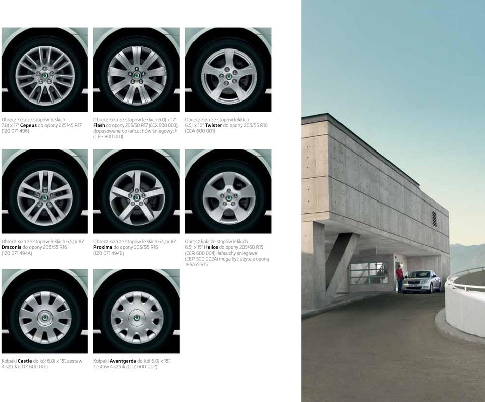 5J x 16 Twister do opony 205/55 R16 (CCA 600 001) Obręcz koła ze stopów lekkich 6.5J x 16 Draconis do opony 205/55 R16 (1Z0 071 494A) Obręcz koła ze stopów lekkich 6.