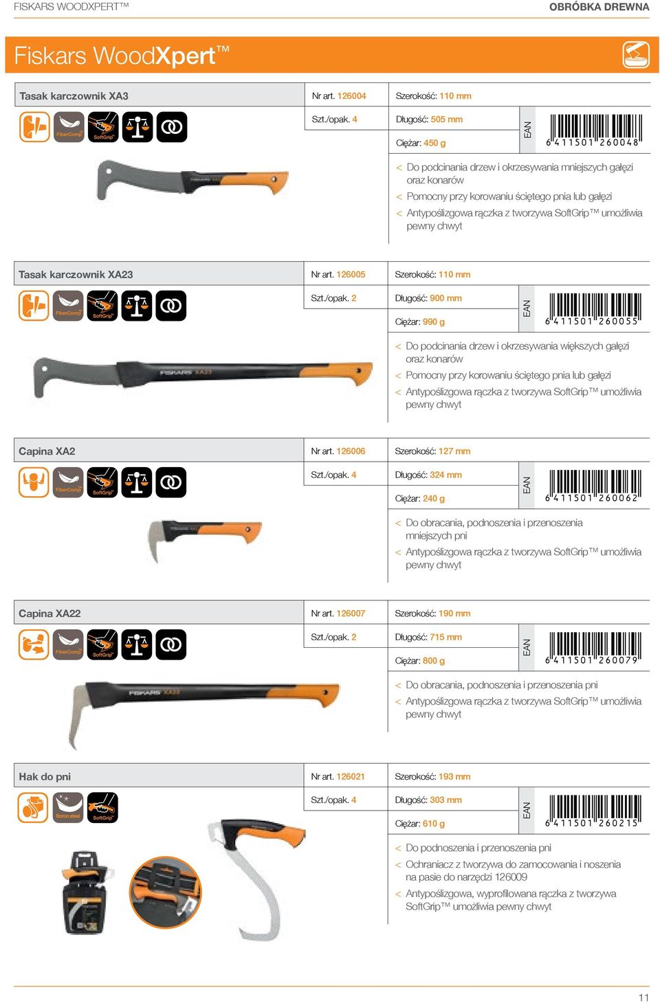 tworzywa SoftGrip umożliwia pewny chwyt Tasak karczownik XA23 Nr art. 126005 Szerokość: 110 mm Szt./opak.