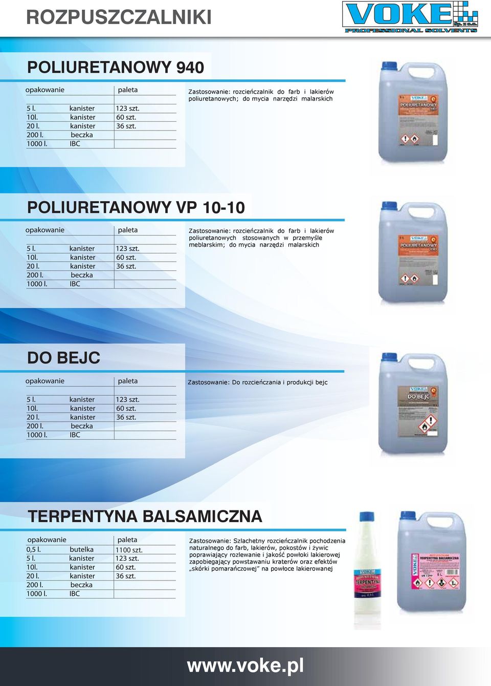 Zastosowanie: Do rozcieńczania i produkcji bejc TERPENTYNA BALSAMICZNA Zastosowanie: Szlachetny rozcieńczalnik pochodzenia naturalnego do farb,