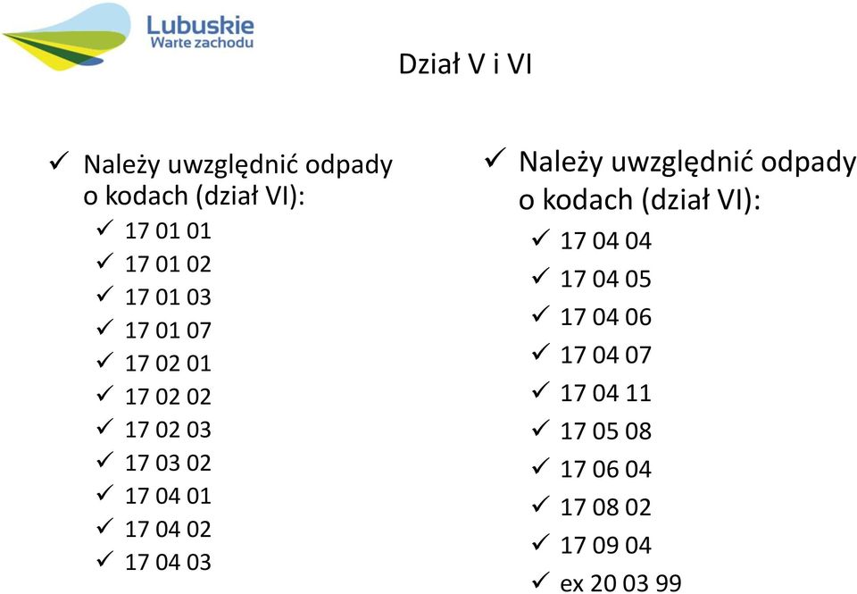 02 17 04 03 Należy uwzględnić odpady o kodach (dział VI): 17 04 04 17 04