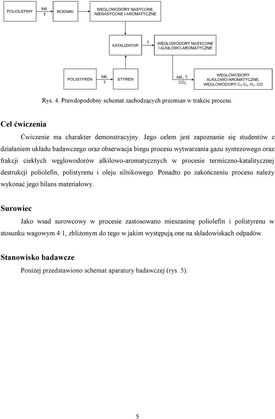 alkilowo-aromatycznych w procesie termiczno-katalitycznej destrukcji poliolefin, polistyrenu i oleju silnikowego. Ponadto po zakończeniu procesu należy wykonać jego bilans materiałowy.