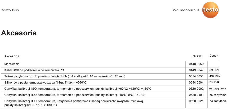 : 25 mm) 0554 0051 Silikonowa pasta termoprzewodząca (14g), Tmax = +260 C 0554 0004 Certyfikat kalibracji ISO, temperatura, termometr na podczerwień, punkty