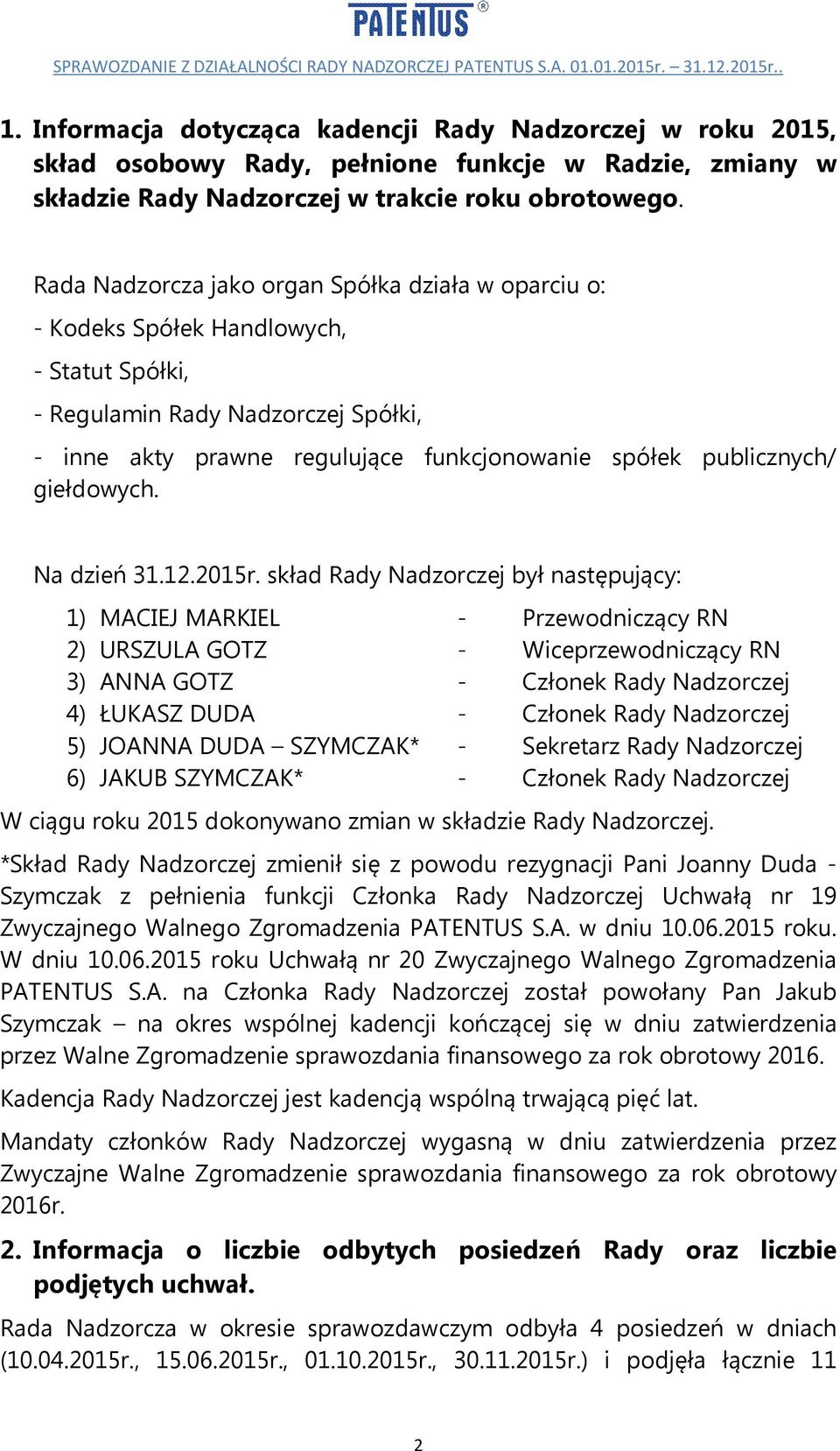 giełdowych. Na dzień 31.12.2015r.