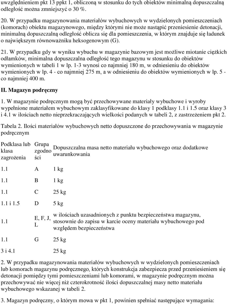 odległość oblicza się dla pomieszczenia, w którym znajduje się ładunek o największym równoważniku heksogenowym (G). 21.