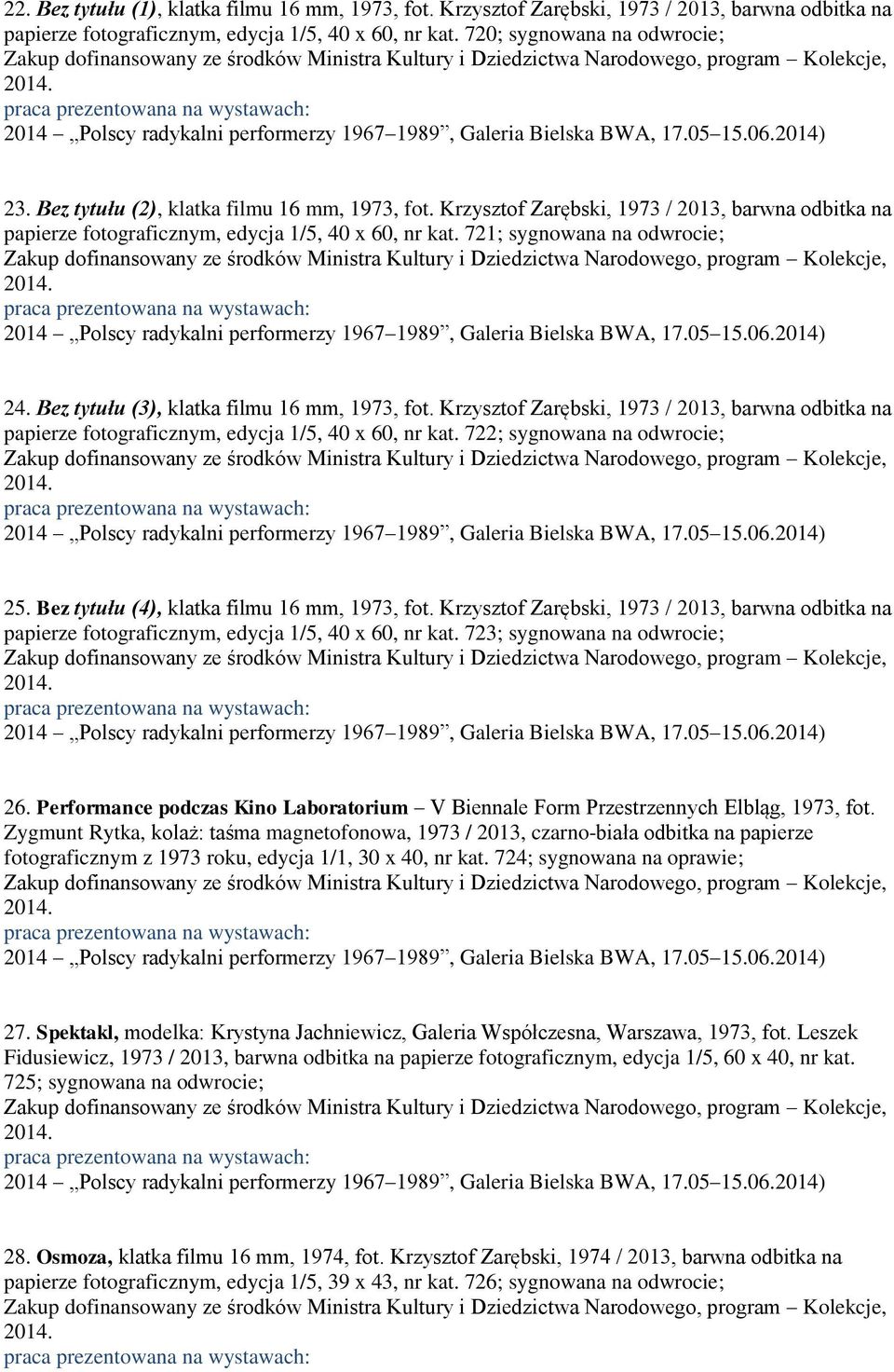 Bez tytułu (3), klatka filmu 16 mm, 1973, fot. Krzysztof Zarębski, 1973 / 2013, barwna odbitka na papierze fotograficznym, edycja 1/5, 40 x 60, nr kat. 722; sygnowana na odwrocie; 25.
