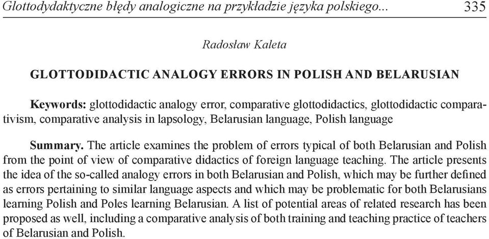 Belarusian language, Polish language Summary.