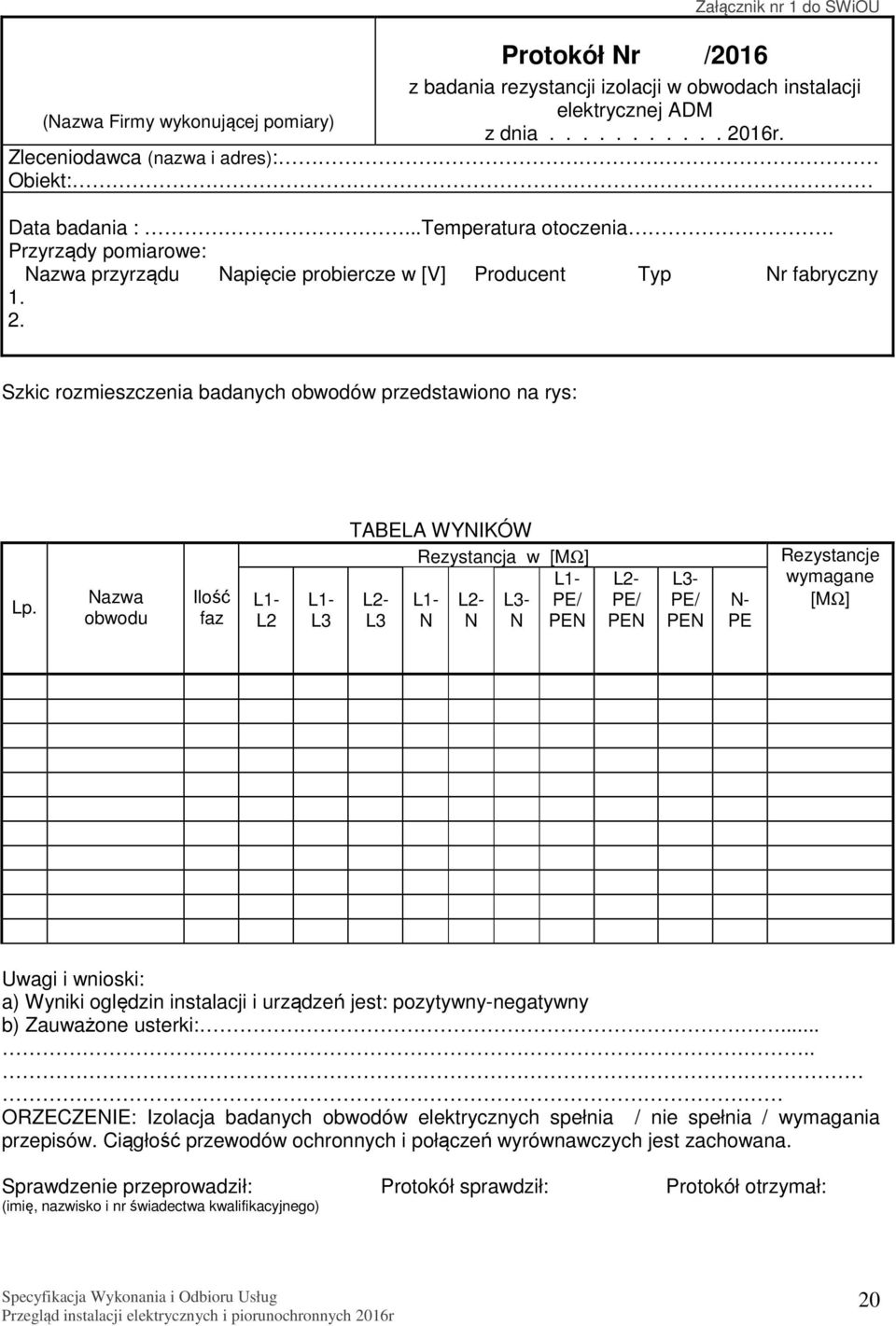 Szkic rozmieszczenia badanych obwodów przedstawiono na rys: Lp.