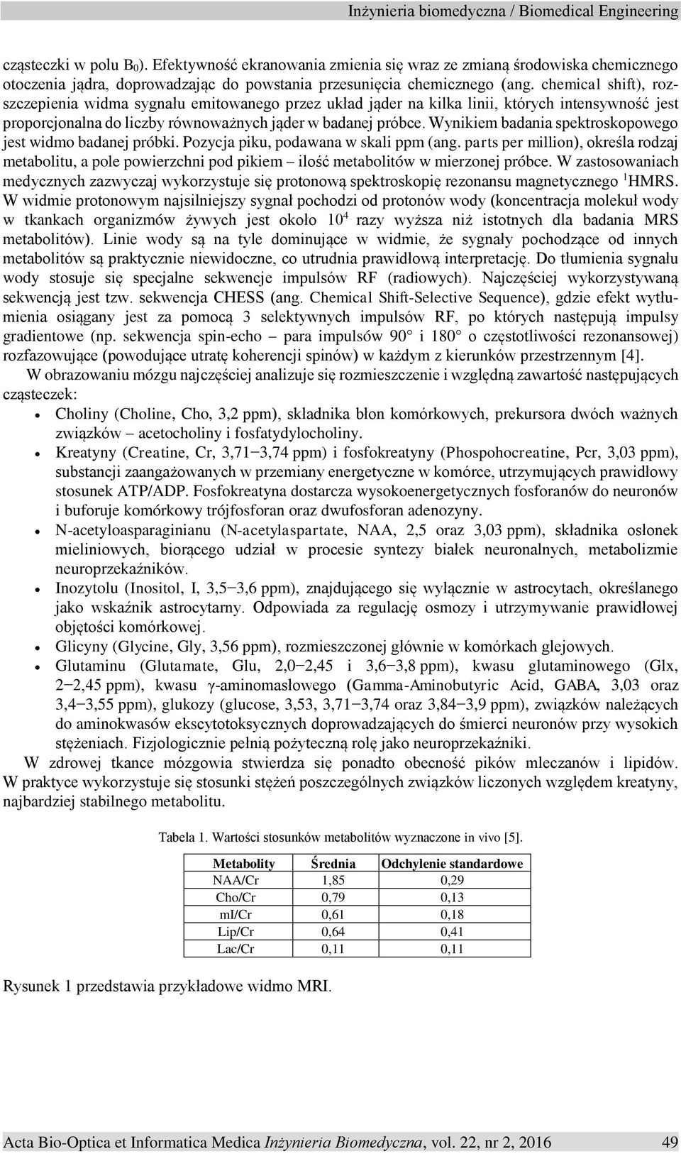 Wynikiem badania spektroskopowego jest widmo badanej próbki. Pozycja piku, podawana w skali ppm (ang.