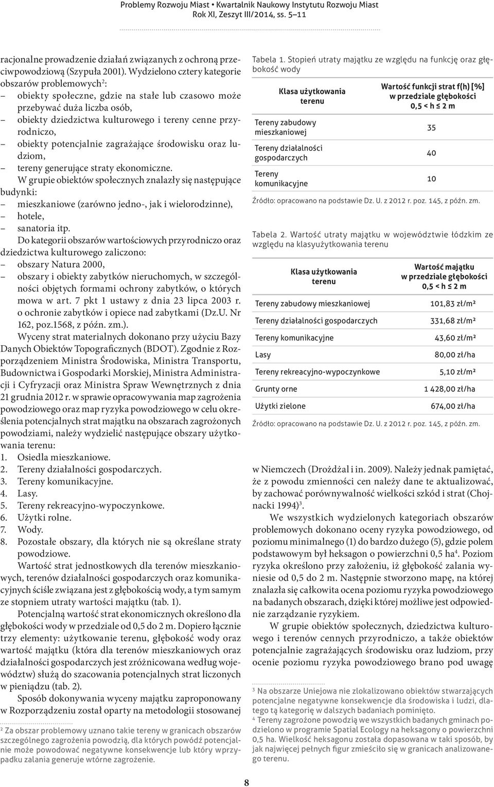 obiekty potencjalnie zagrażające środowisku oraz ludziom, tereny generujące straty ekonomiczne.