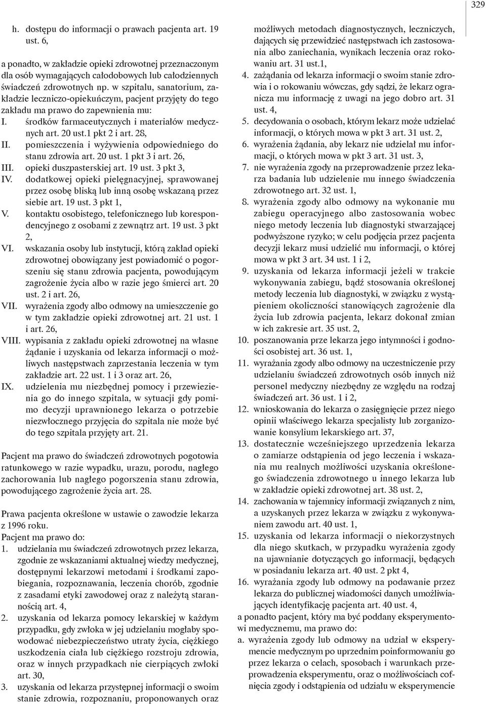 28, II. pomieszczenia i wyżywienia odpowiedniego do stanu zdrowia art. 20 ust. 1 pkt 3 i art. 26, III. opieki duszpasterskiej art. 19 ust. 3 pkt 3, IV.