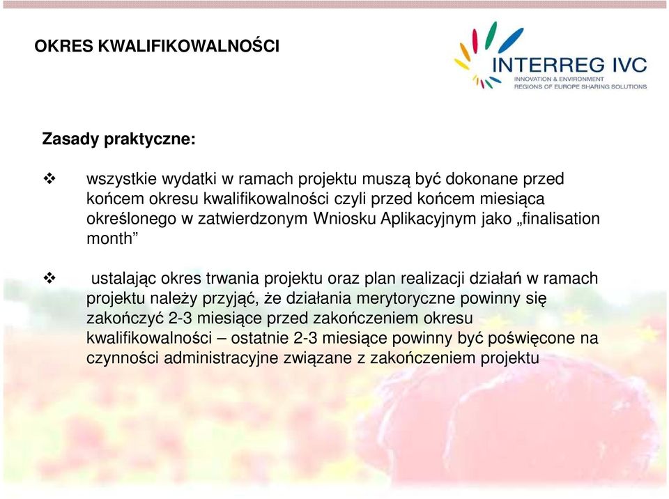 oraz plan realizacji działań w ramach projektu należy przyjąć, że działania merytoryczne powinny się zakończyć 2-3 miesiące przed