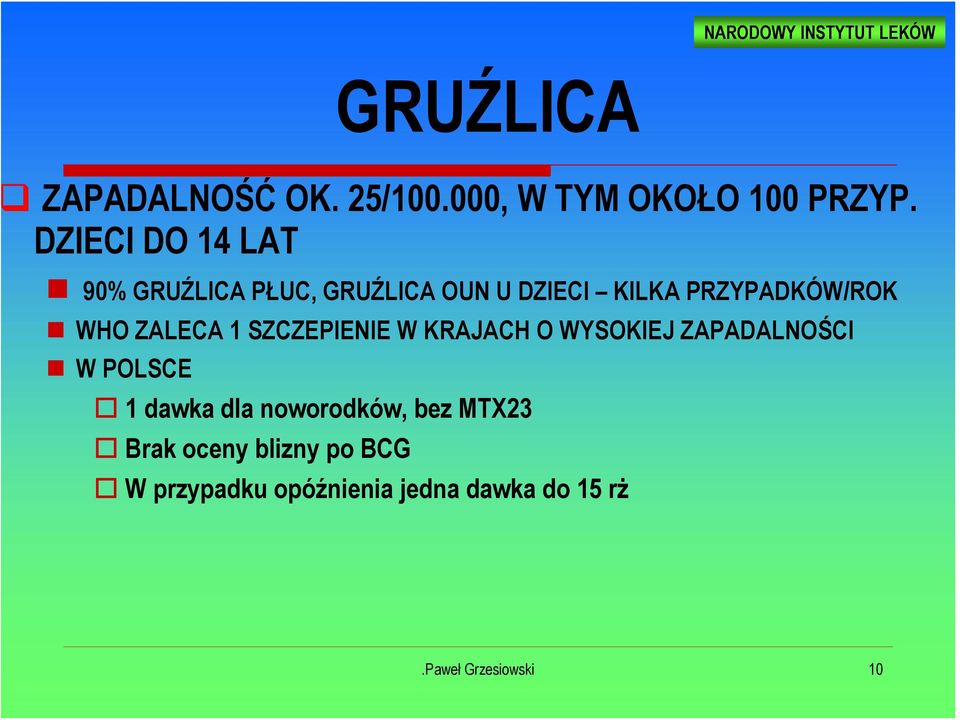 ZALECA 1 SZCZEPIENIE W KRAJACH O WYSOKIEJ ZAPADALNOŚCI W POLSCE 1 dawka dla