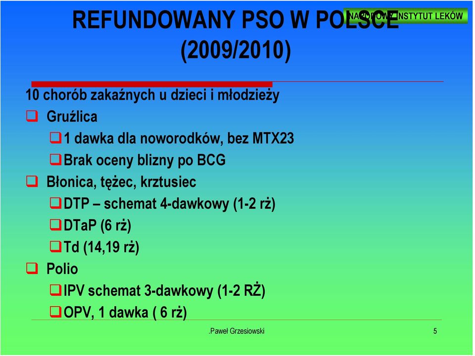 BCG Błonica, tężec, krztusiec DTP schemat 4-dawkowy (1-2 rż) DTaP (6 rż) Td (14,19