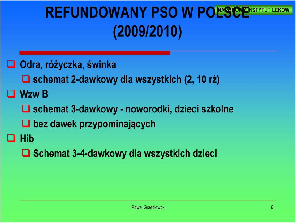 schemat 3-dawkowy - noworodki, dzieci szkolne bez dawek