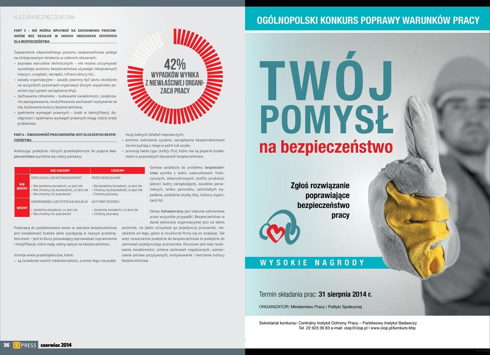 ; zasady organizacyjne zasady powinny być jasno określone na wszystkich poziomach organizacji (dużym wsparciem powinien być system zarządzania bhp); zachowania człowieka budowanie świadomości,