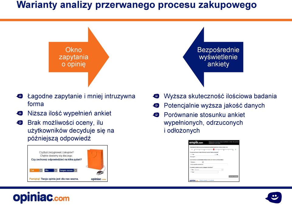 oceny, ilu użytkowników decyduje się na późniejszą odpowiedź Wyższa skuteczność ilościowa badania