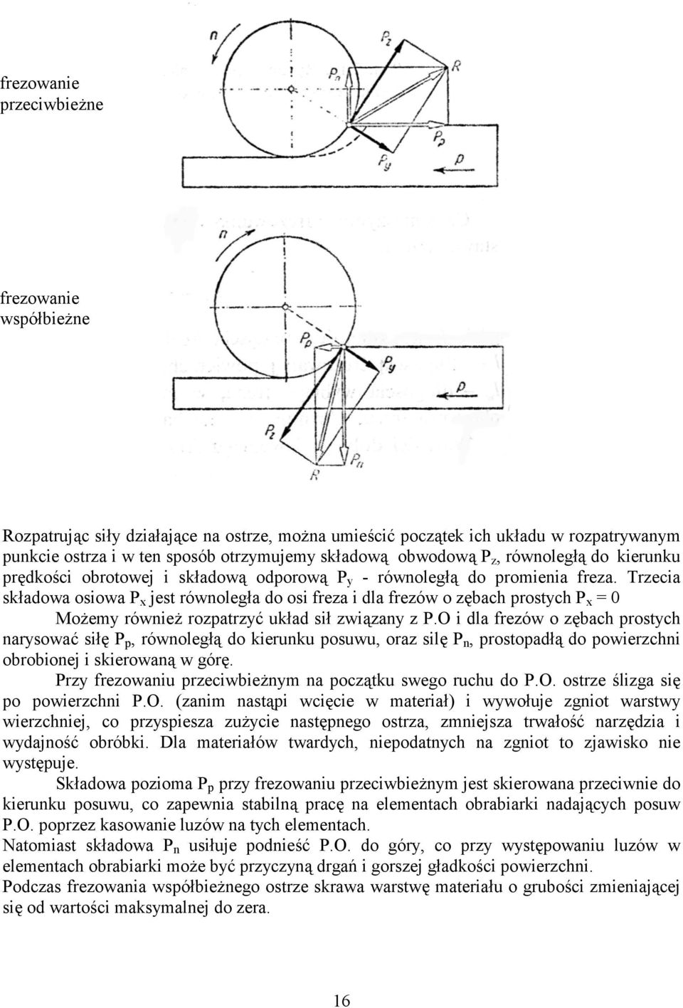 Trzecia skadowa osiowa P x jest równolega do osi freza i dla frezów o zbach prostych P x = 0 Moemy równie rozpatrzy& ukad si zwi#zany z P.