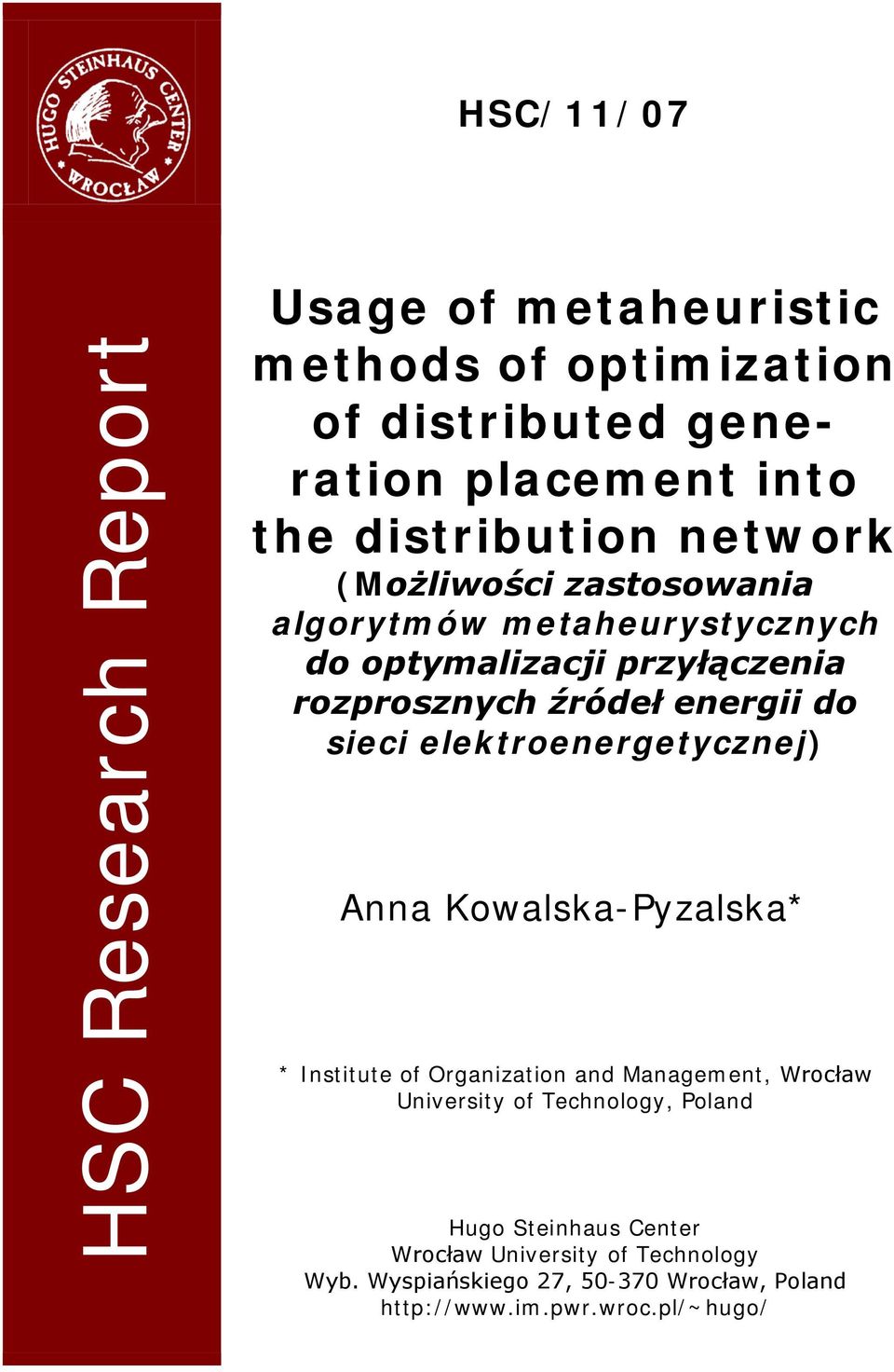 energii do sieci elektroenergetycznej) Anna Kowalska-Pyzalska* * Institute of Organization and Management, Wrocław University of