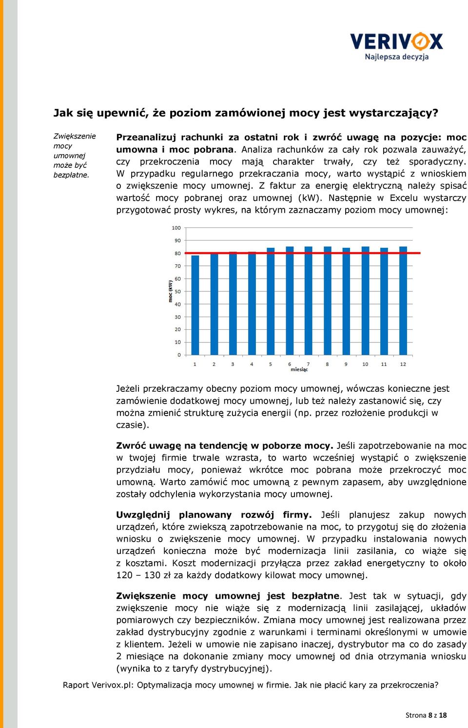 W przypadku regularnego przekraczania mocy, warto wystąpić z wnioskiem o zwiększenie mocy umownej. Z faktur za energię elektryczną należy spisać wartość mocy pobranej oraz umownej (kw).