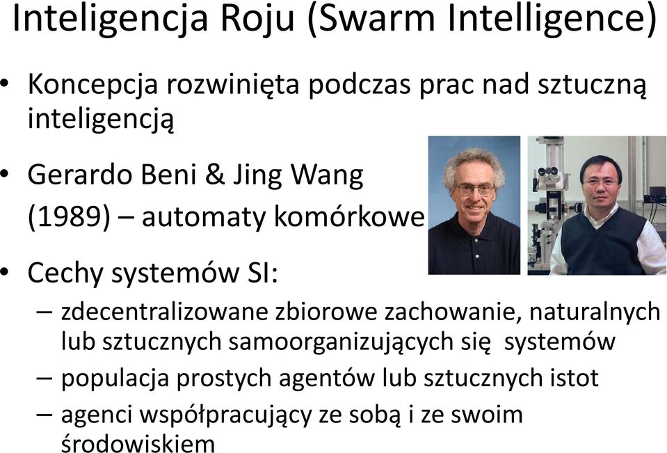 zdecentralizowane zbiorowe zachowanie, naturalnych lub sztucznych samoorganizujących się