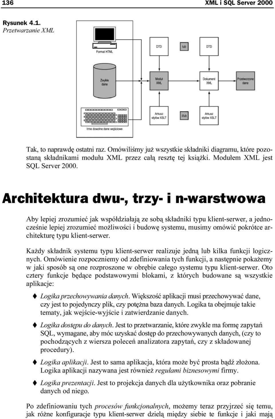 Architektura dwu-, trzy- i n-warstwowa Aby lepiej zrozumieć jak współdziałają ze sobą składniki typu klient-serwer, a jednocześnie lepiej zrozumieć możliwości i budowę systemu, musimy omówić pokrótce