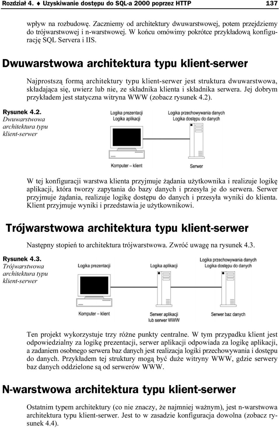 Dwuwarstwowa architektura typu klient-serwer Najprostszą formą architektury typu klient-serwer jest struktura dwuwarstwowa, składająca się, uwierz lub nie, ze składnika klienta i składnika serwera.