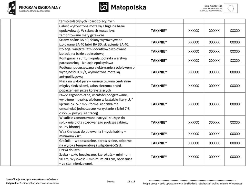 Izolacja: wnętrze łaźni dodatkowo izolowane izolacją na bazie epoksydowej Konfiguracja sufitu: kopuła, pokryta warstwą paroszczelną izolacja epoksydowa Podłoga: podgrzewana elektrycznie z odpływem o