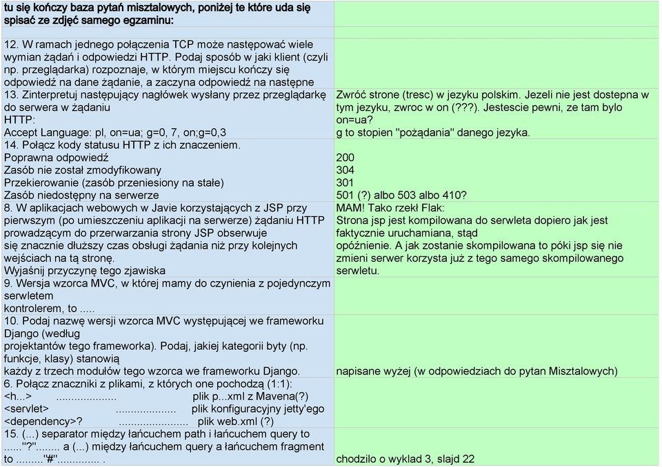 Zinterpretuj następujący nagłówek wysłany przez przeglądarkę do serwera w żądaniu HTTP: Accept Language: pl, on=ua; g=0, 7, on;g=0,3 14. Połącz kody statusu HTTP z ich znaczeniem.