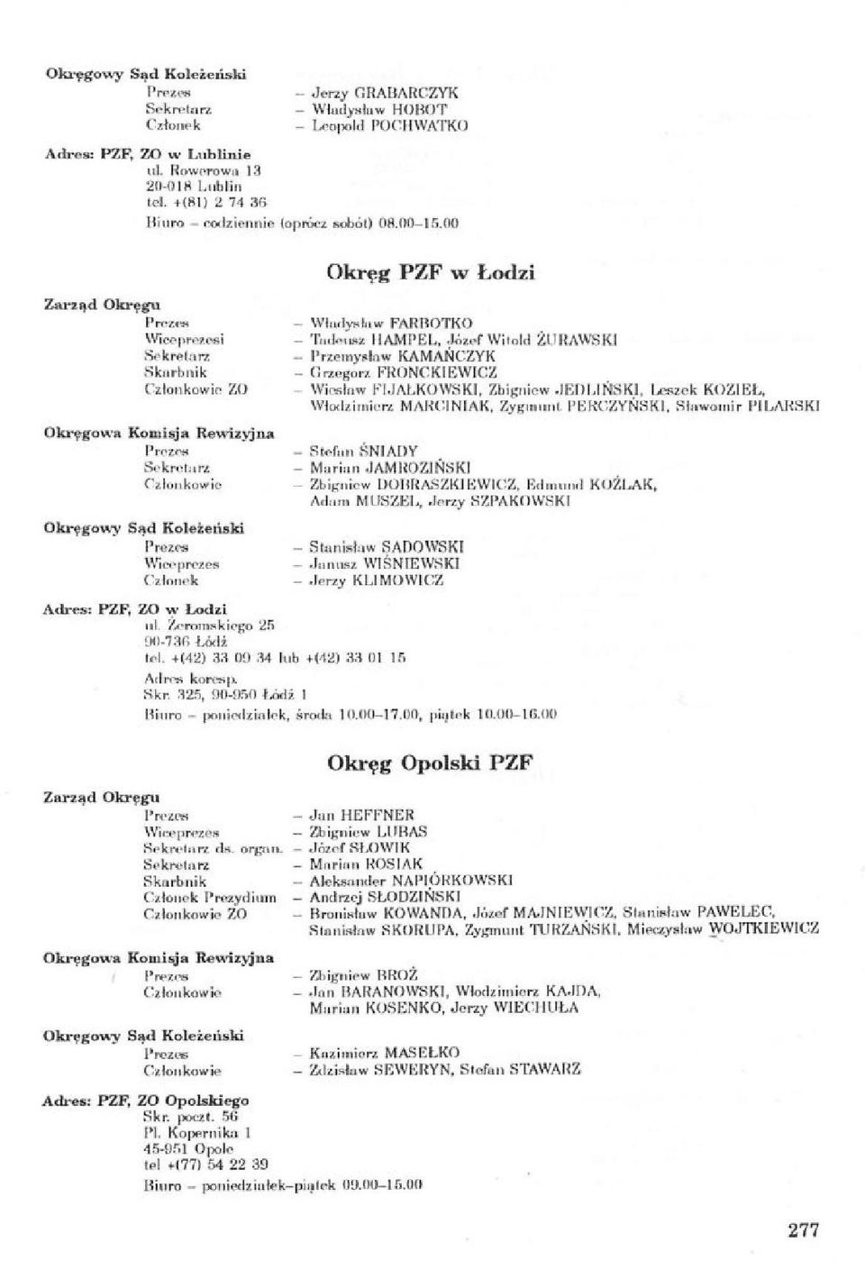 Wiceprezesi Z() Okręgowa Komisja Rewizyjna Prezna Sekretom Okręgowy Sąd Koleżeński Wicoprezee Członek Okręg PZF w Łodzi - Władysław PARROTKO - %ideom HAMPEL, Ariel Witold 21/RAWSK1 - Przemysław