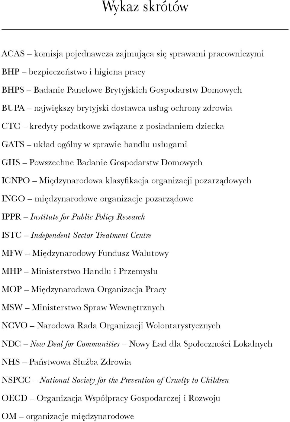 klasyfikacja organizacji pozarządowych INGO międzynarodowe organizacje pozarządowe IPPR Institute for Public Policy Research ISTC Independent Sector Treatment Centre MFW Międzynarodowy Fundusz