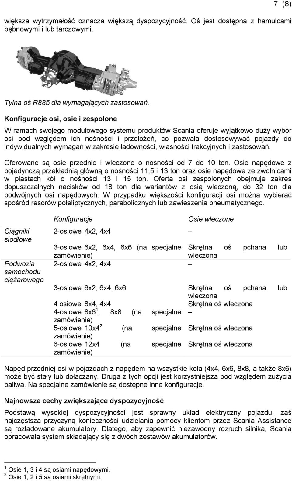 indywidualnych wymagań w zakresie ładowności, własności trakcyjnych i zastosowań. Oferowane są osie przednie i wleczone o nośności od 7 do 10 ton.